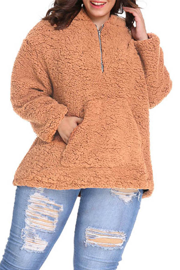 

Lovely Trendy Turndown Collar Winter Light Camel Plus Size Hoodie
