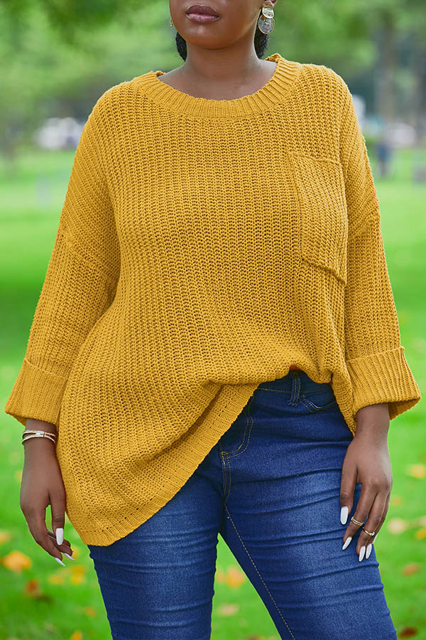 

Lovely Leisure Pockets Design Yellow Sweater