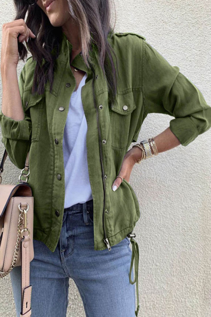 

Lovely Plus Size Single Breasted Army Green Jacket