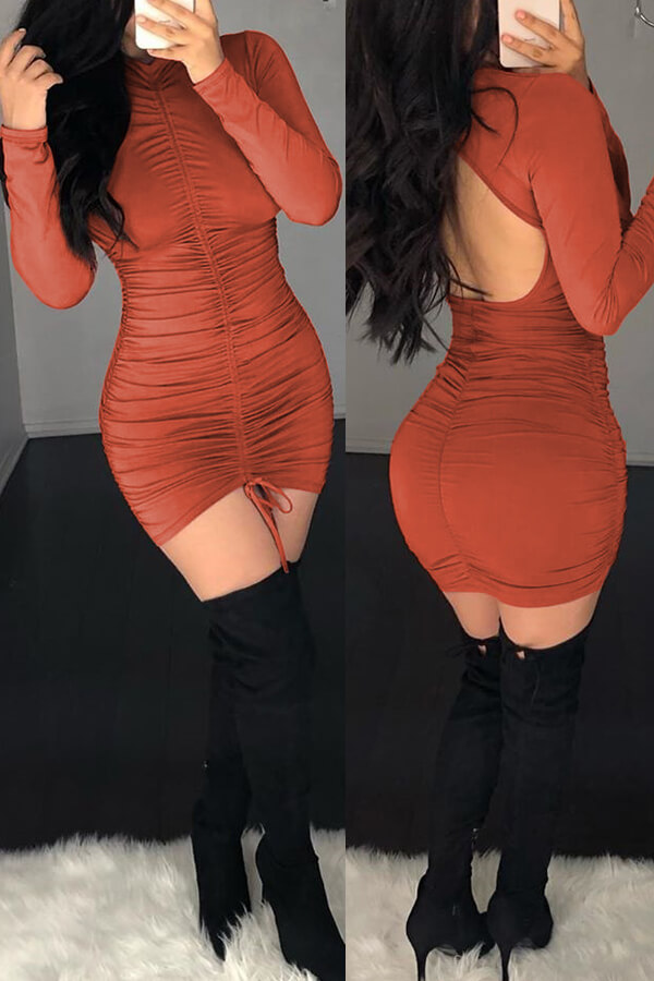 

Lovely Sexy Hollow-out Umber Mini Dress, Brown
