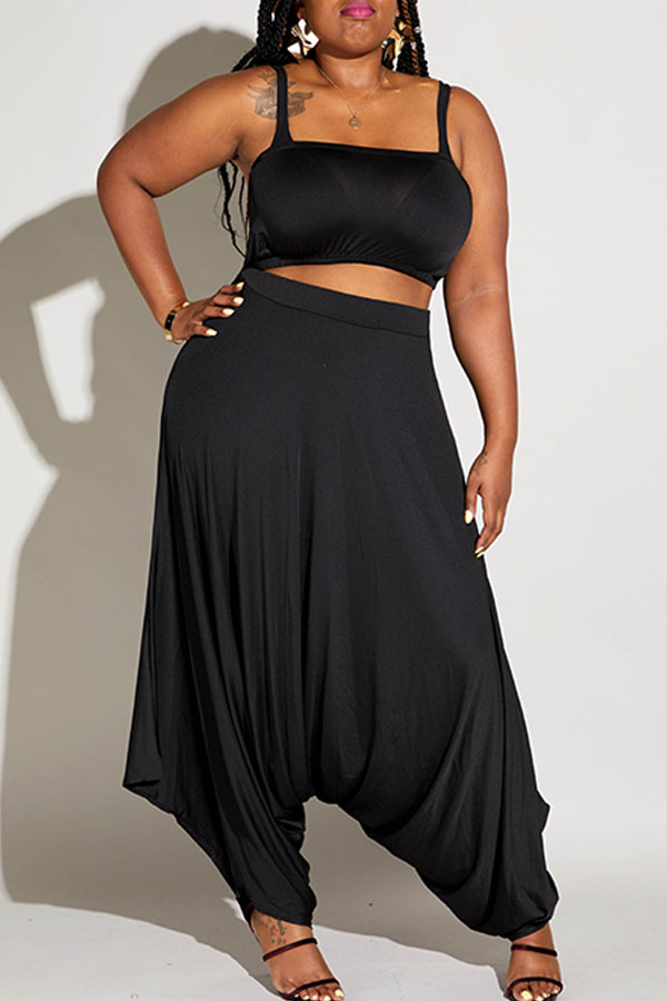

Lovely Casual Loose Black Plus Size Two-piece Pants Set