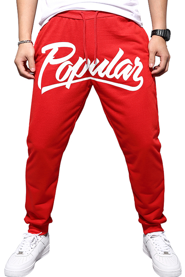 

Lovely Casual Letter Printed Red Pants