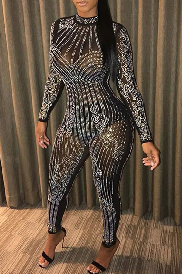 

Lovely Sexy Hot Drilling Decorative Black One-piece Jumpsuit