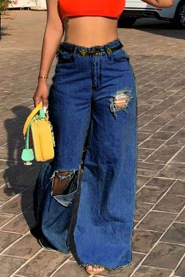 

Lovely Casual Hollow-out Blue Jeans