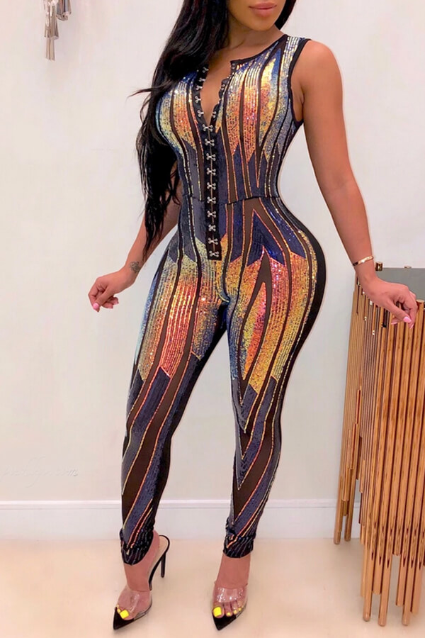 

Lovely Trendy Patchwork Black One-piece Jumpsuit