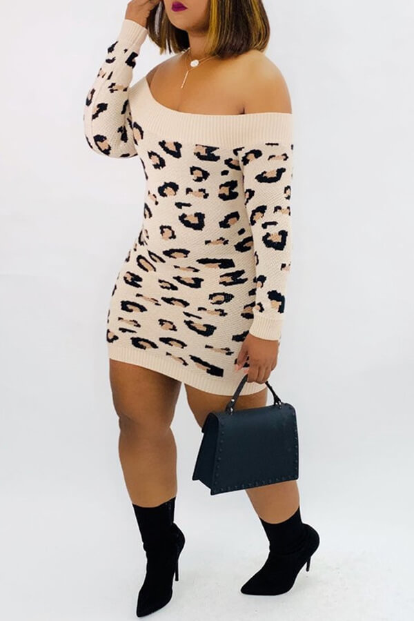 Lovely Casual Leopard Khaki Mini Dress от Lovelywholesale WW