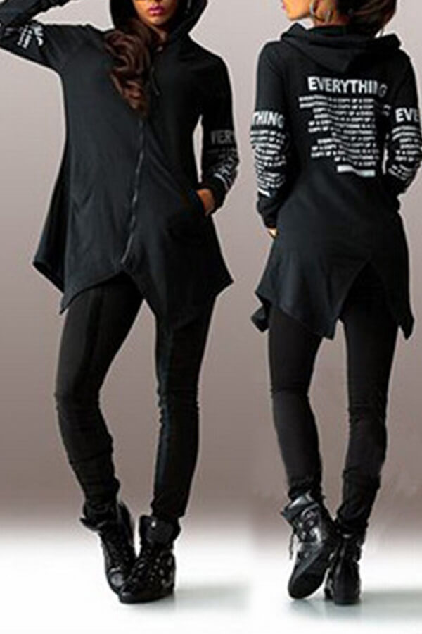 

Lovely Casual Letter Printed Black Coat
