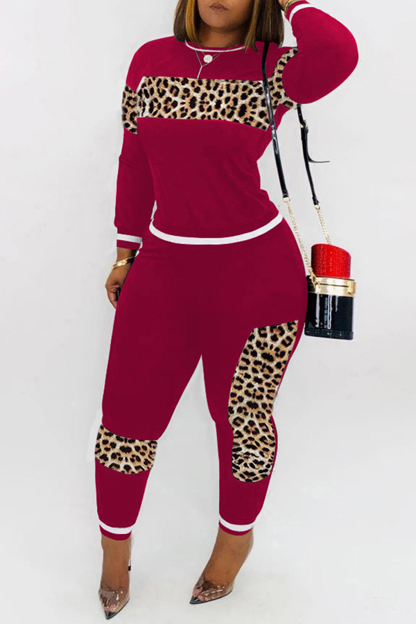 

Lovely Casual Patchwork Wine Red Two-piece Pants Set