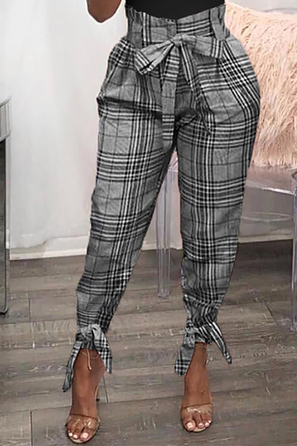 Cheap Pants Lovely Casual Plaid Printed Grey Pants