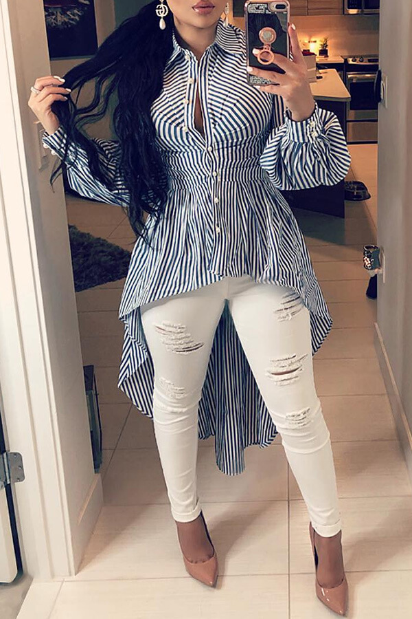 

Lovely Work Striped Blue Blouse, Blue stripe