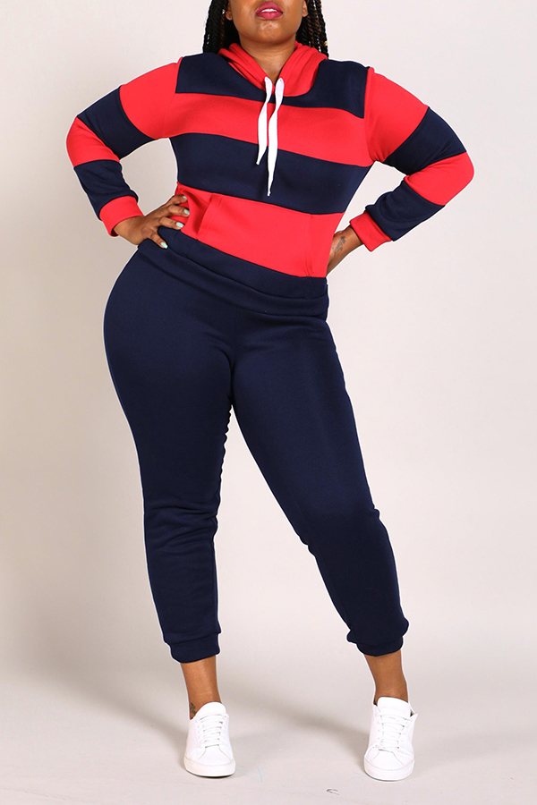 Lovely Casual Striped Navy Blue Plus Size Two-piece Pants Set