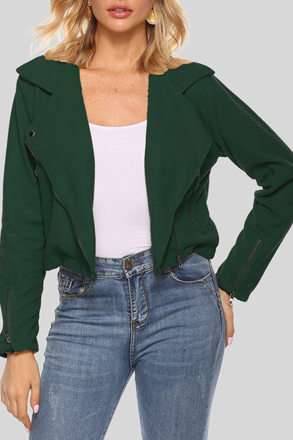 

Lovely Casual Zipper Design Blackish Green Short Coat, Black green