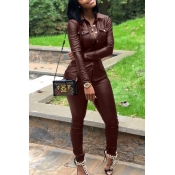 LW Faux Leather Turndown Collar Button Design Pant