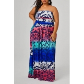 Lovely Casual Off The Shoulder Multicolor Floor Le