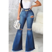 Lovely Casual Broken Holes Blue Jeans