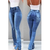 Lovely Trendy Skinny Slit Royal Blue Jeans