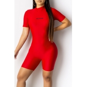 Lovely Sportswear Letter Printed Red One-piece Rom
