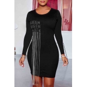 Lovely Casual Tassel Design Black Mini Dress