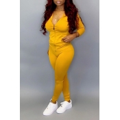 Lovely Casual Zipper Design Basic Yellow Plus Size