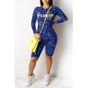 Lovely Trendy Leopard Printed Royal Blue Two-piece