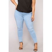 Lovely Casual Skinny Sky Blue Plus Size Jeans