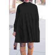 LW Trendy Turtleneck Black Mini T-shirt Dress