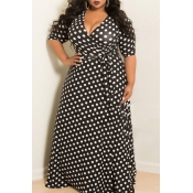 Lovely Casual V Neck Printed Black And White Floor