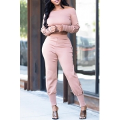 Lovely Casual Skinny Light Pink Two-piece Pants Se