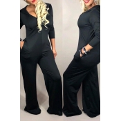 Lovely Casual Loose Black One-piece Jumpsuit