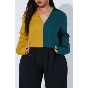 Lovely Casual Patchwork Green Plus Size Blouse