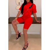 Lovely Casual Half A Turtleneck Red Two-piece Shor