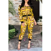 Lovely Trendy Basic Yellow Two-piece Pants Set