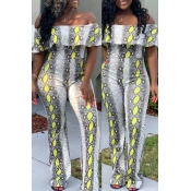 Lovely Trendy Dew Shoulder Yellow One-piece Jumpsu