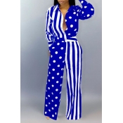 Lovely Casual Printed Blue One-piece Jumpsuit