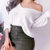 Lovely Trendy V Neck White Sweater