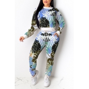 Lovely Casual Printed Blue Two-piece Pants Set