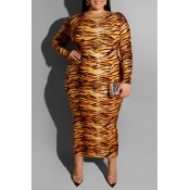 Lovely Casual Tiger Stripes Mid Calf Plus Size Dre