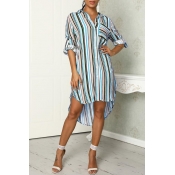 Lovely Casual Striped Baby Blue Mini Dress