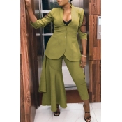 Lovely Work Asymmetrical Green Two-piece Pants Set