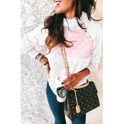 Lovely Mandarin Collar Patchwork White Hoodie