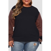 Lovely Casual Patchwork Black Plus Size Hoodie