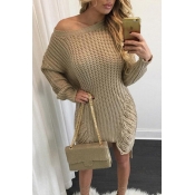 Lovely Trendy Asymmetrical Broken Holes Khaki Mini
