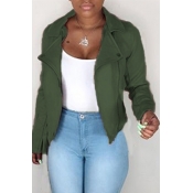 Lovely Casual Zipper Design Army Green Jacket