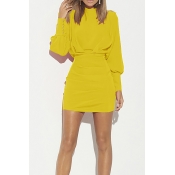 Lovely Casual Backless Yellow Mini Dress