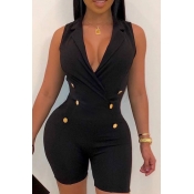 Lovely Casual Deep V Neck Black One-piece Romper