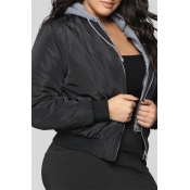 Lovely Casual Hooded Collar Black Plus Size Jacket