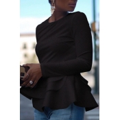 Lovely Trendy Flounce Design Black Blouse
