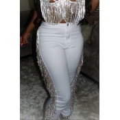 Lovely Trendy Tassel Design White Pants