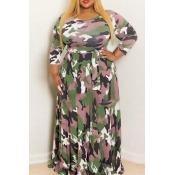 Lovely Casual O Neck Camouflage Printed Army Green