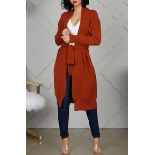 Lovely Trendy Lace-up Umber Cardigan